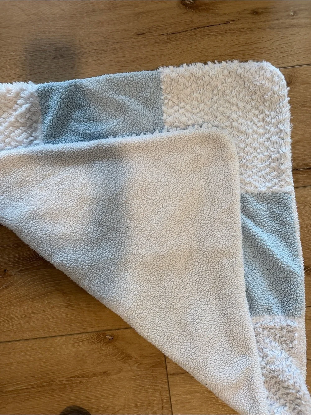 Plush Patchwork Mat/Baby Boy Blankey - Cream and Light Blue